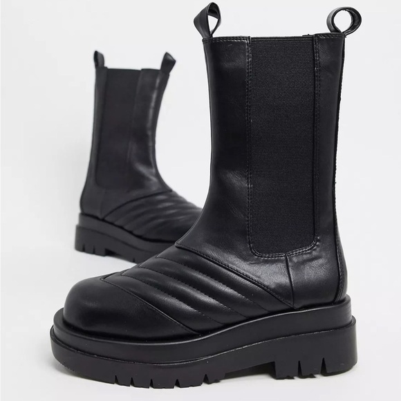 RAID ADALEE PLATFORM CHUNKY LUG CALF GOTH BIKER BOOTS SIZE 8 - Picture 1 of 7